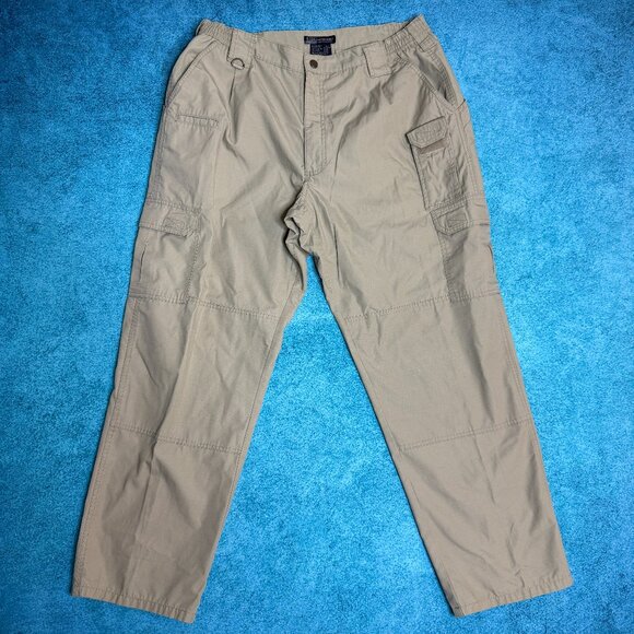 5.11 Tactical Pants Mens 38x32 Tan Cargo Military Style Elastic Waist Fits 34x30